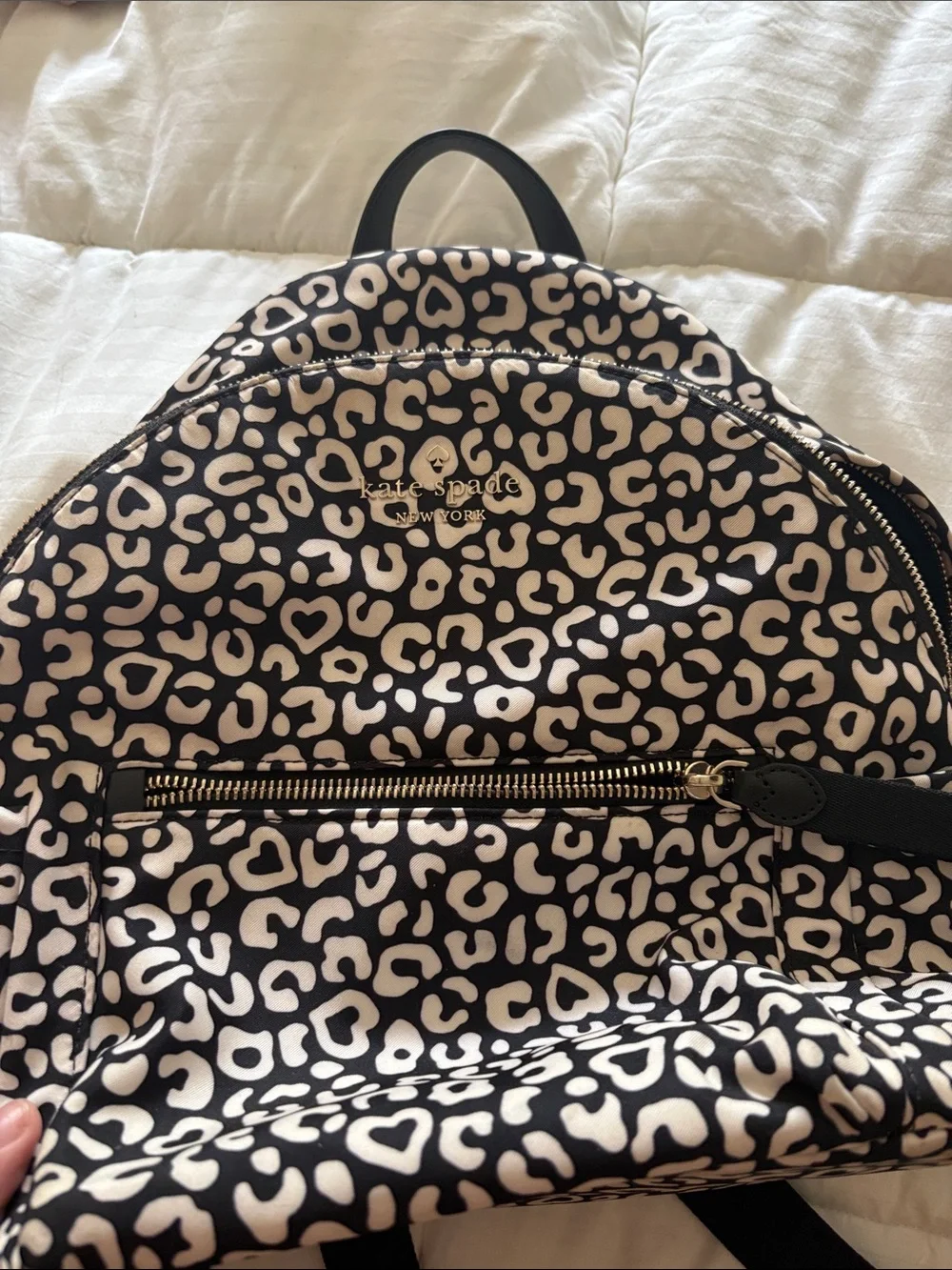 Kate Black & White Leopard-Print Backpack